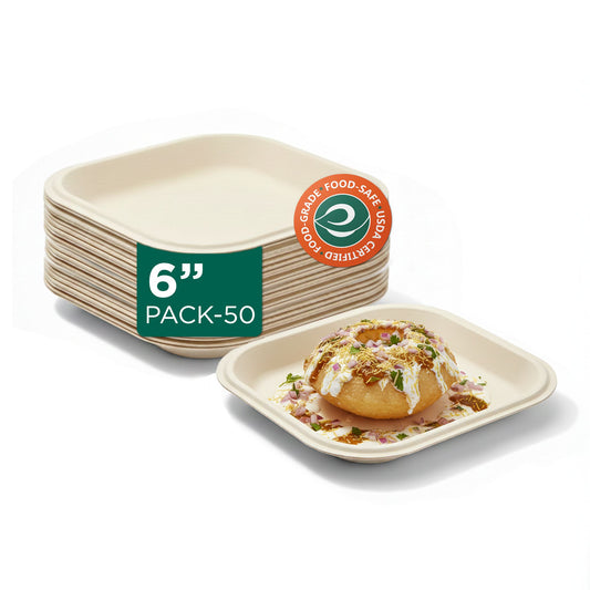 6 Inch Square Disposable Bagasse Plates
