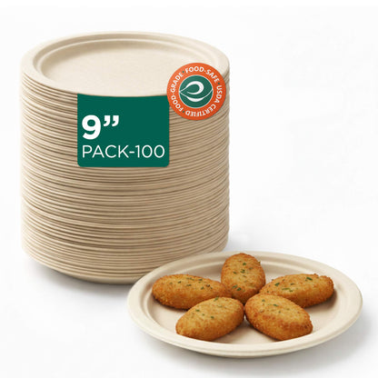 9 Inch Round Disposable Bagasse Plates