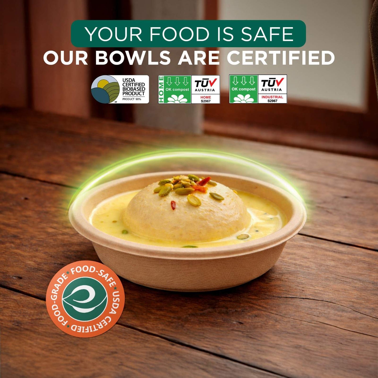 Compostable Bagasse Bowls- Round 6 oz/ 180 ml, Natural