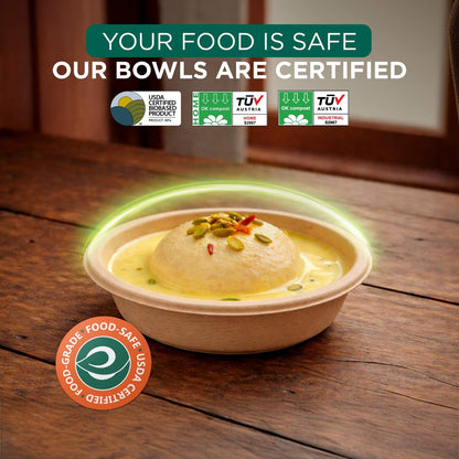 Compostable Bagasse Bowls- Round 6 oz/ 180 ml, Natural