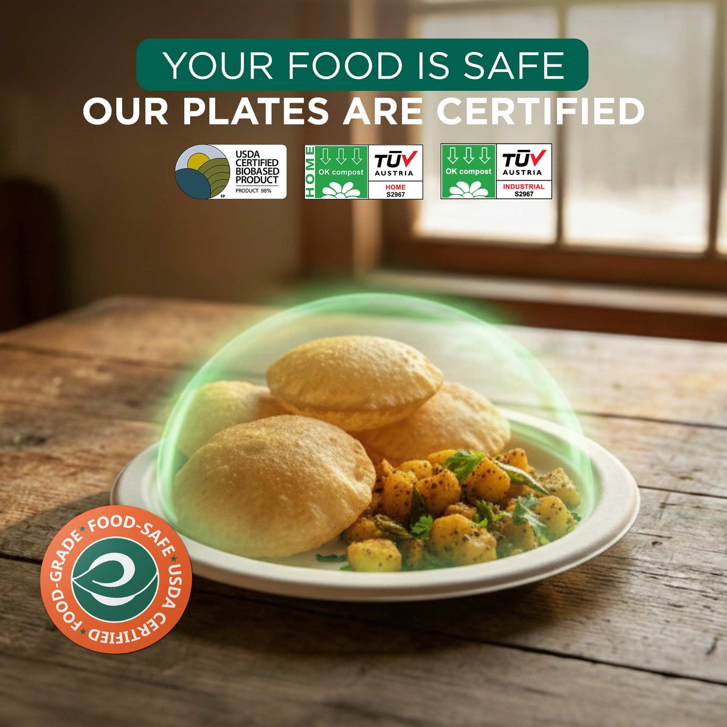 Compostable Bagasse Plates, 10 inch, Natural, Round