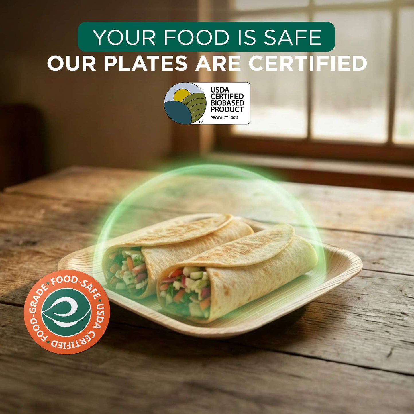 8 Inch Square Disposable Areca Palm Leaf Plates