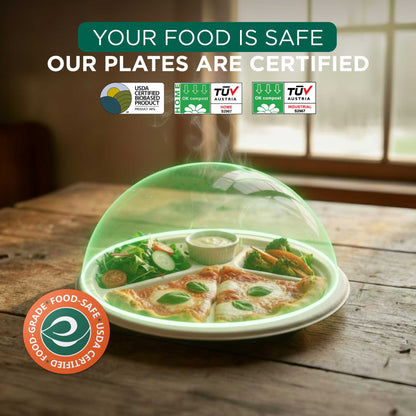 11 Inch Round 4 Compartment Disposable Bagasse Plates