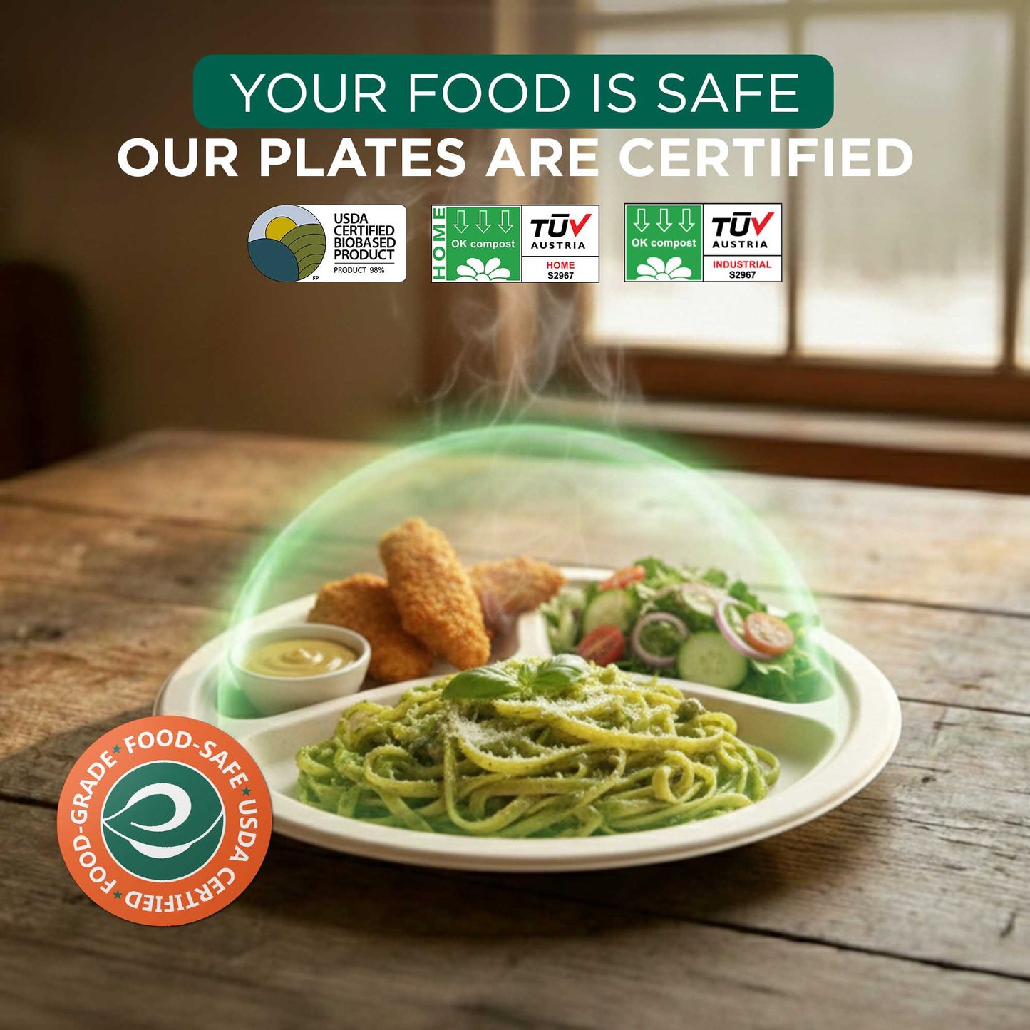 10 Inch Round 3 Compartment Disposable Bagasse Plates