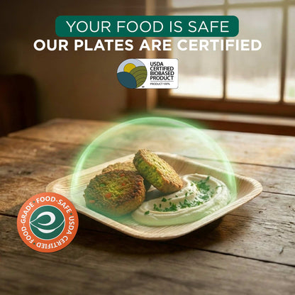 6 Inch Square Disposable Areca Palm Leaf Plates