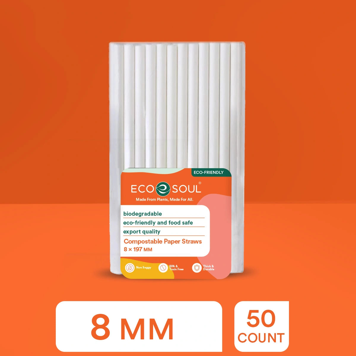 Disposable White Paper Straw | "8 mm"