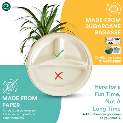 10 inch 3 Compartment Bagasse Plate
