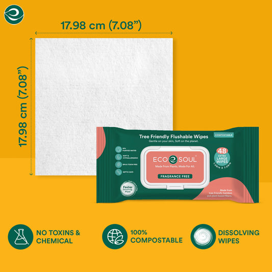 Pack of 2, 48 Count - Flushable Extra-Large Adult Wipes-Unscented