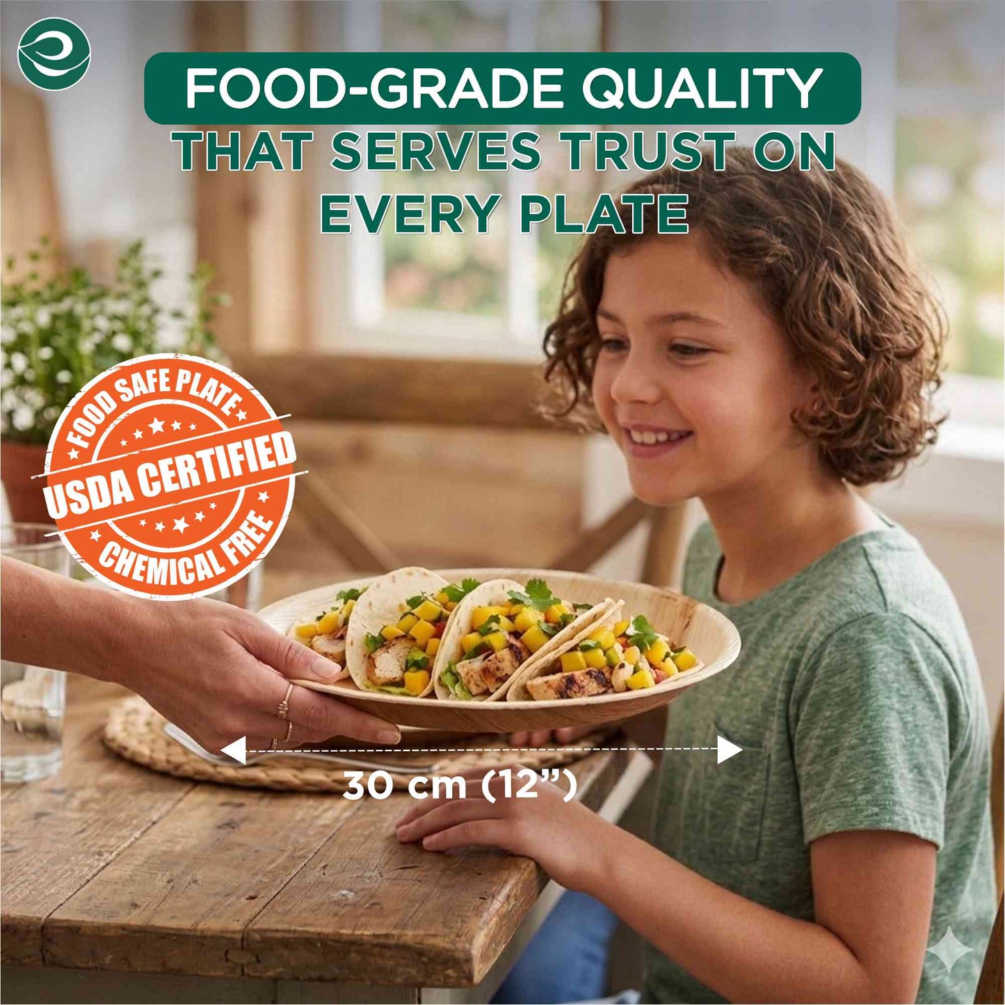 12 Inch Round Disposable Areca Palm Leaf Plates