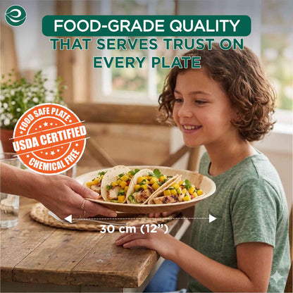 12 Inch Round Disposable Areca Palm Leaf Plates