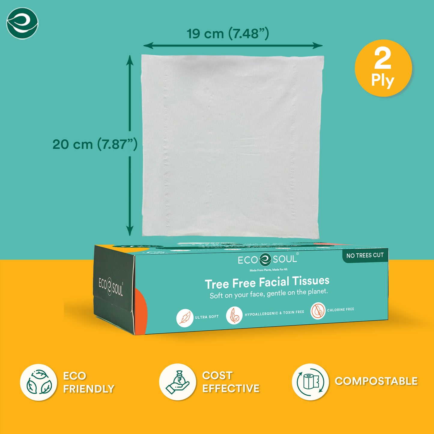 Tree-Free Facial Tissue Paper, 100 Count | 2 Ply