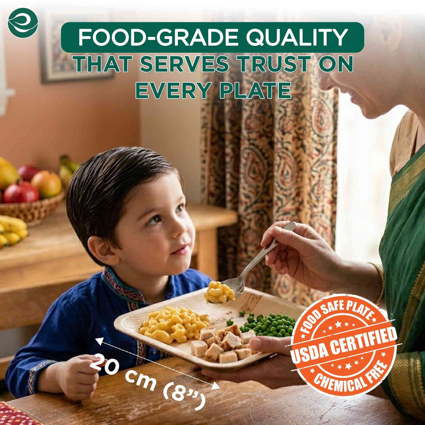 8 Inch Square Disposable Areca Palm Leaf Plates