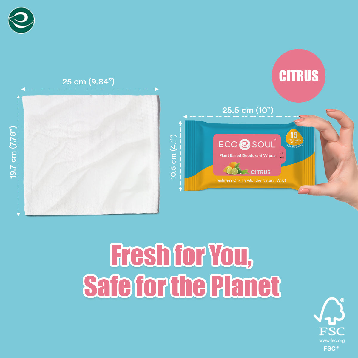 Bamboo-Based Unisex Deodorant Wipes Citrus | Pack of 3