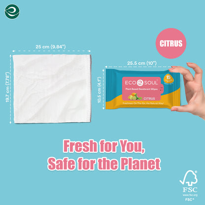 Bamboo-Based Unisex Deodorant Wipes Citrus | Pack of 3