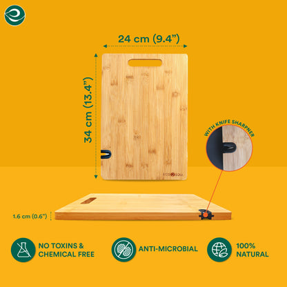 Bamboo Cutting Board with Knife Sharpner [13 x 9 inch, Large]