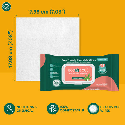Compostable Flushable Extra-Large Adult Wipes-Aloe Fresh- Pack of 2, 48 Count