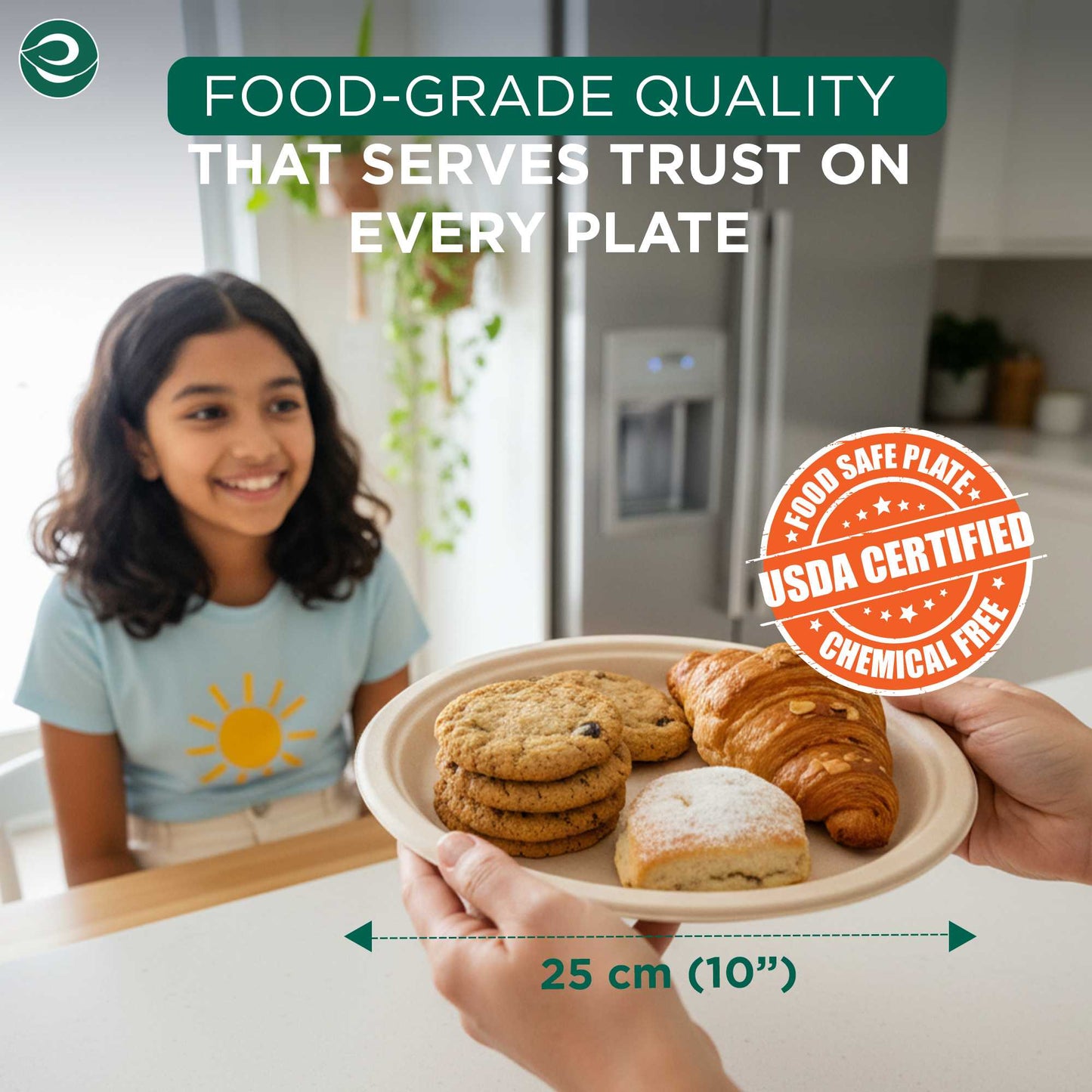 Compostable Bagasse Plates, 10 inch, Natural, Round