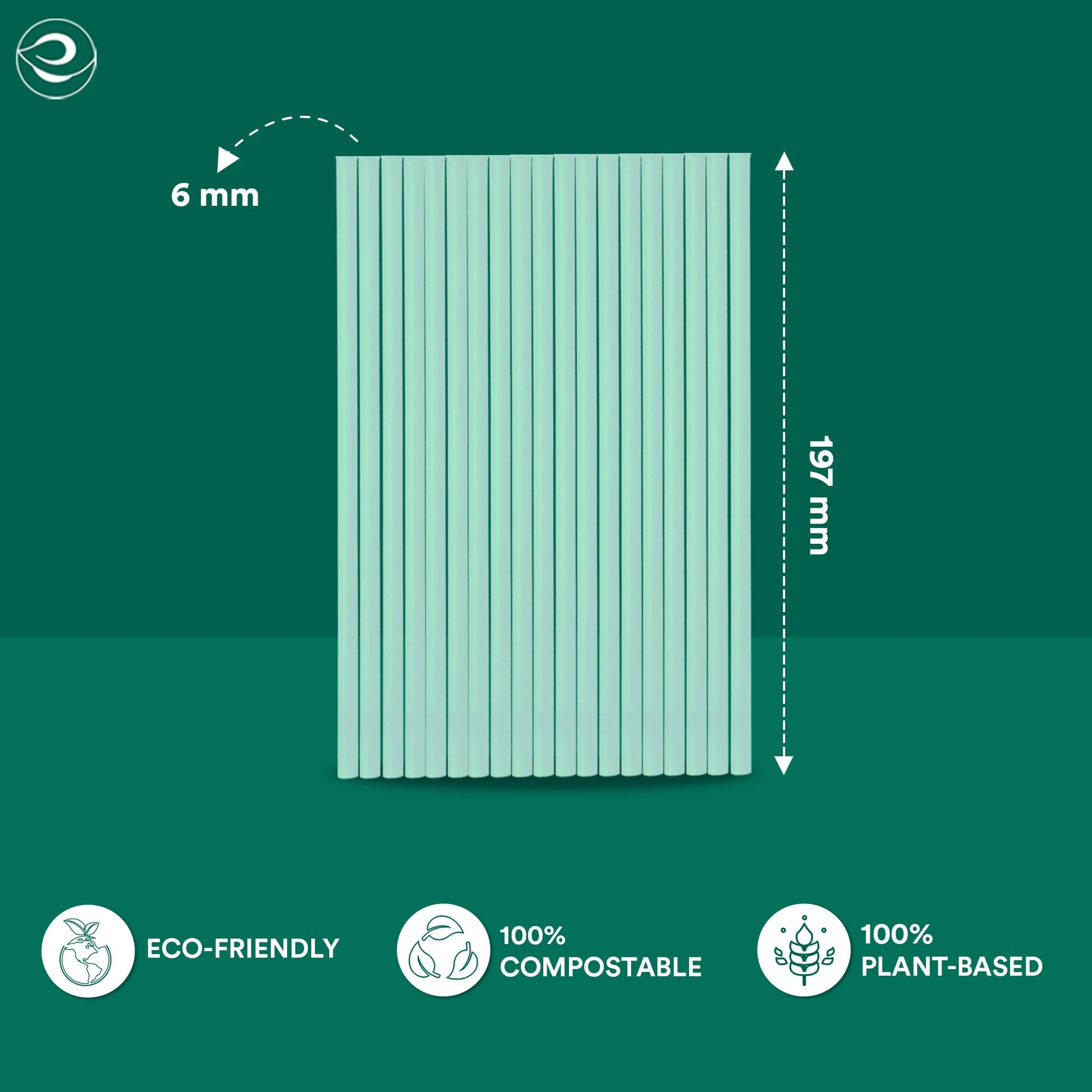 197 mm long 100% compostable drinking straws