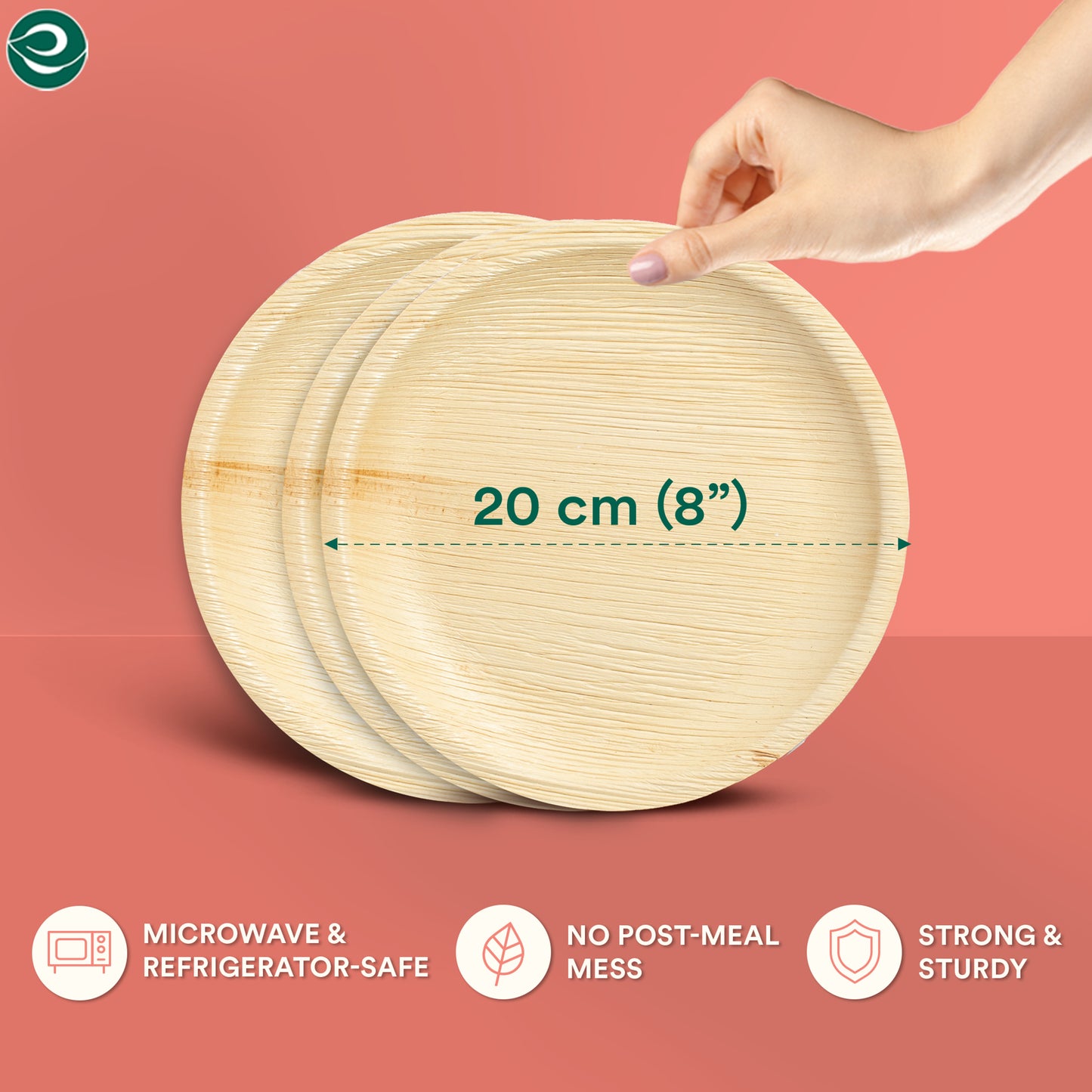 8 Inch Round Disposable Areca Palm Leaf Plates