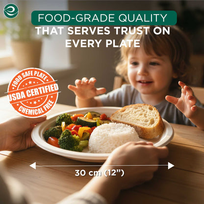 12 inch Round Disposable Bagasse Plates