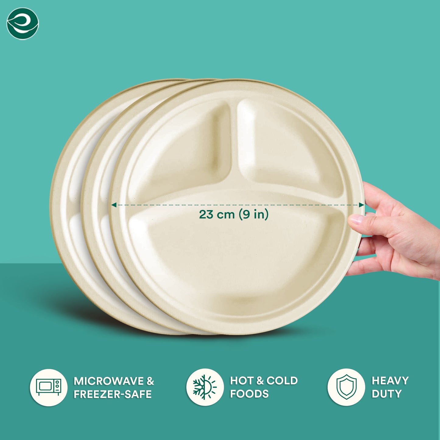 9 Inch Round 3 Compartment Disposable Bagasse Plates