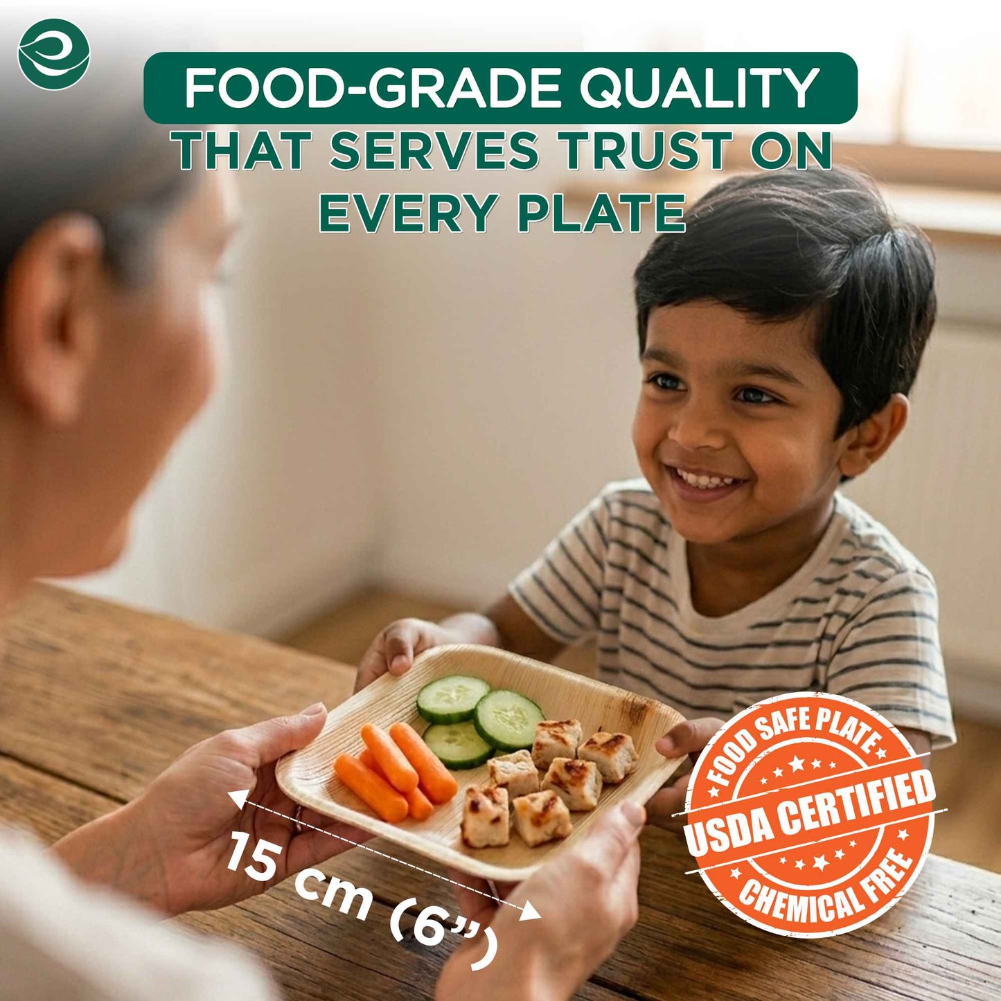 6 Inch Square Disposable Areca Palm Leaf Plates