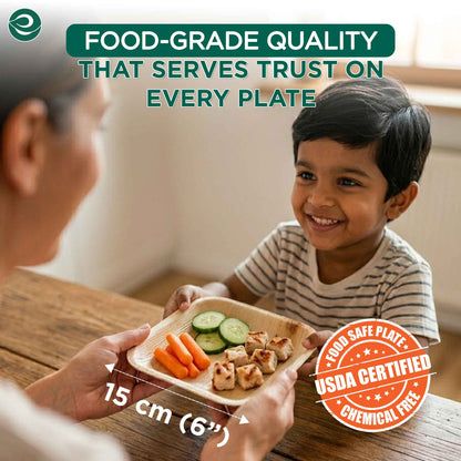 6 Inch Square Disposable Areca Palm Leaf Plates