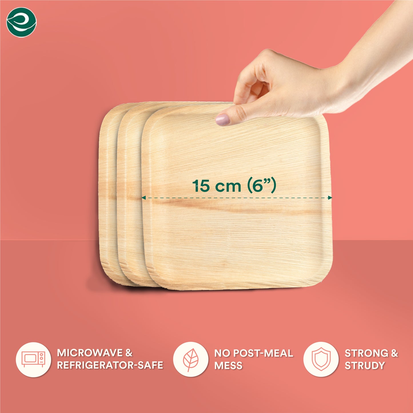 6 Inch Square Disposable Areca Palm Leaf Plates