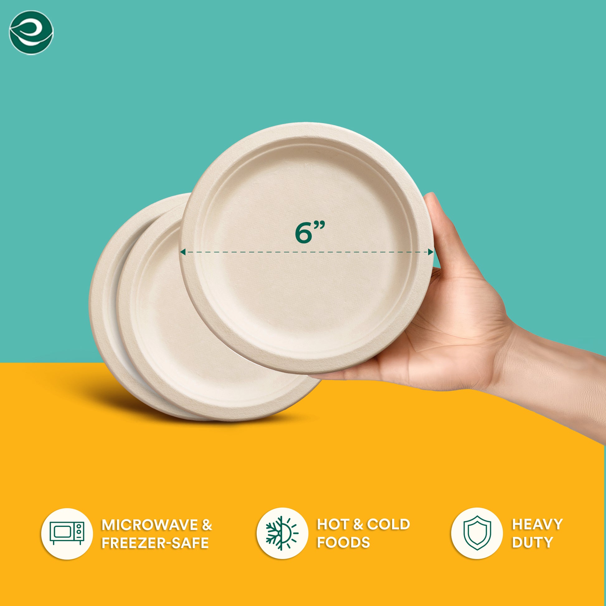 6 Inch Round Compostable Plates for Hot and Cold Foods