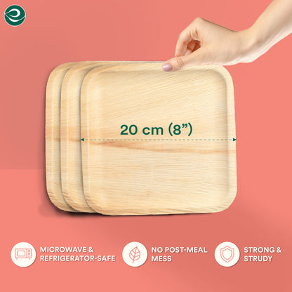 8 Inch Square Disposable Areca Palm Leaf Plates