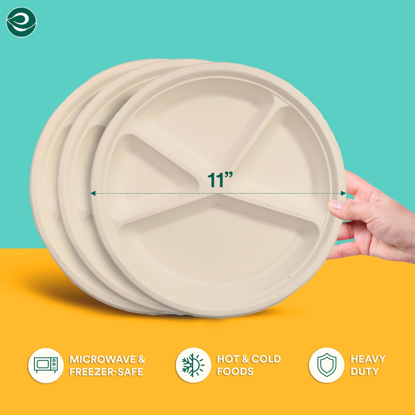 11 Inch Round 4 Compartment Biodegradable Plates