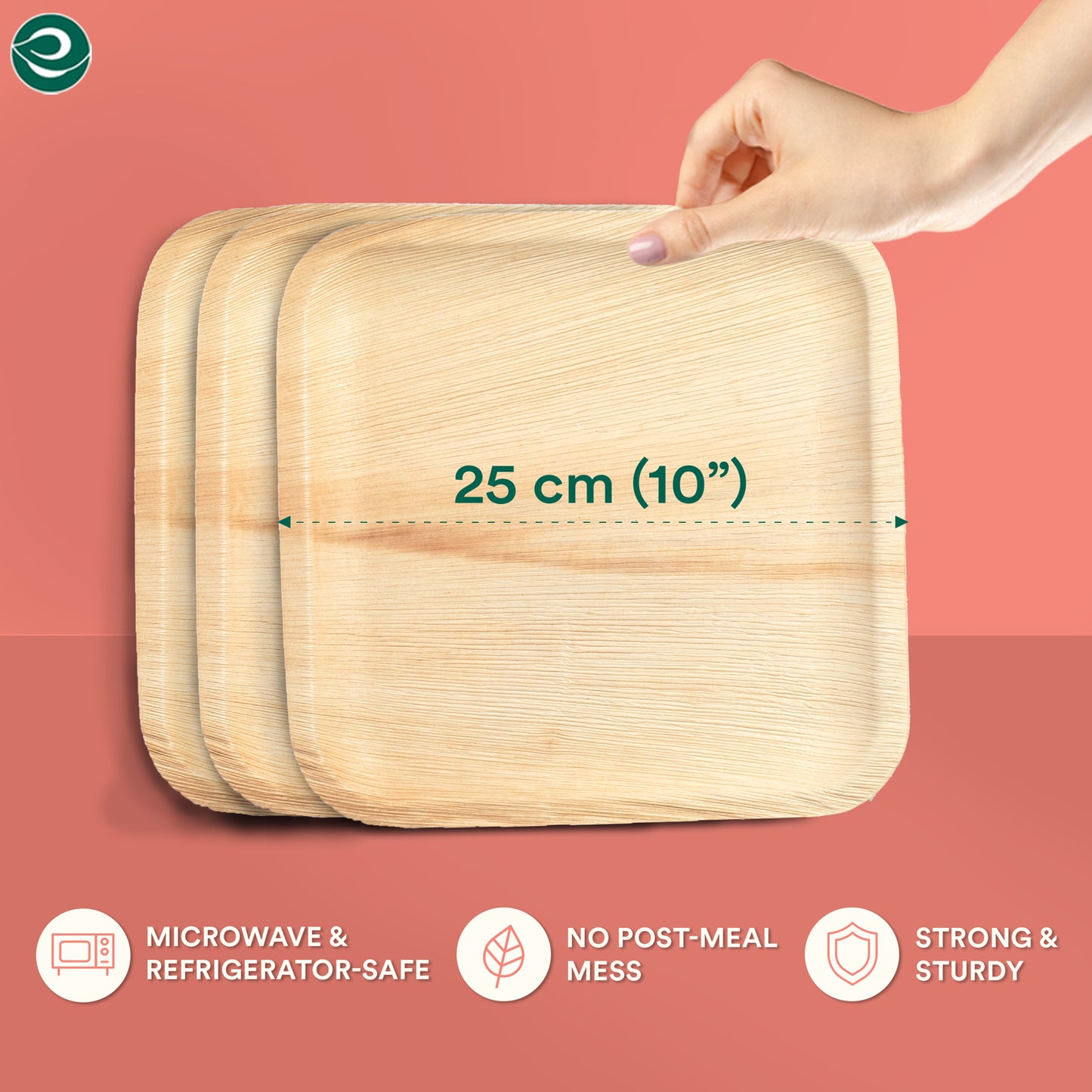 10 Inch Square Disposable Areca Palm Leaf Plates