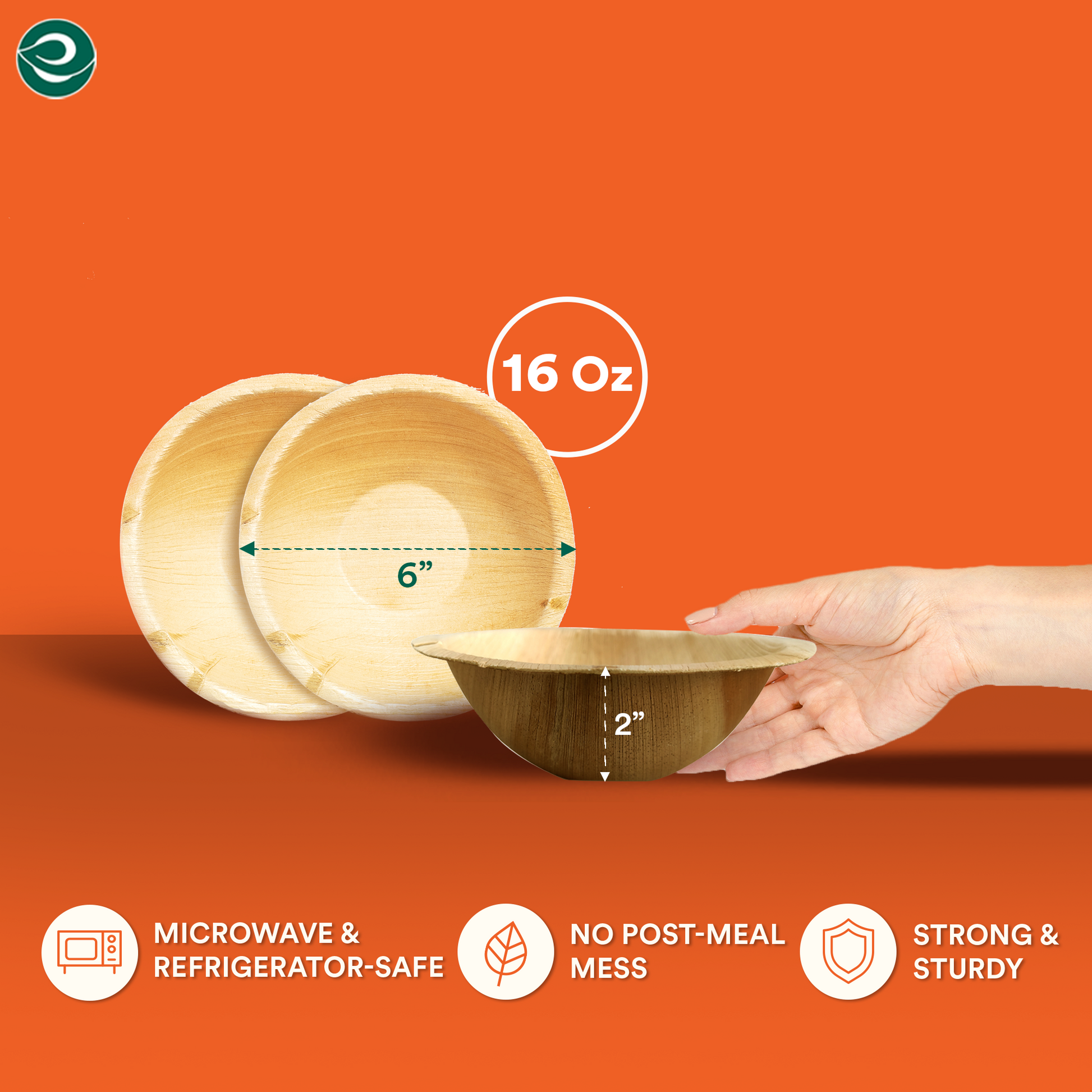 16 oz microwave-safe palm leaf bowls strong, sturdy, and perfect for any meal.