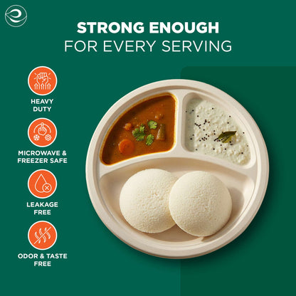 10 Inch Round 3 Compartment Disposable Bagasse Plates