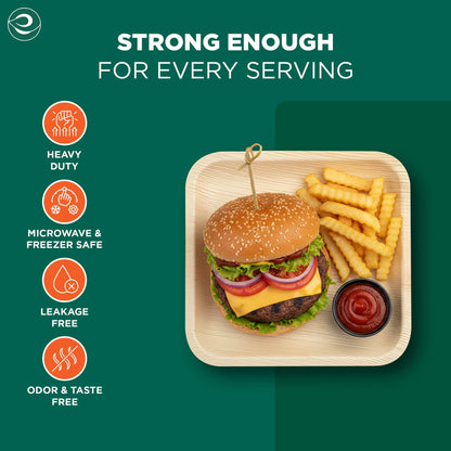 8 Inch Square Disposable Areca Palm Leaf Plates