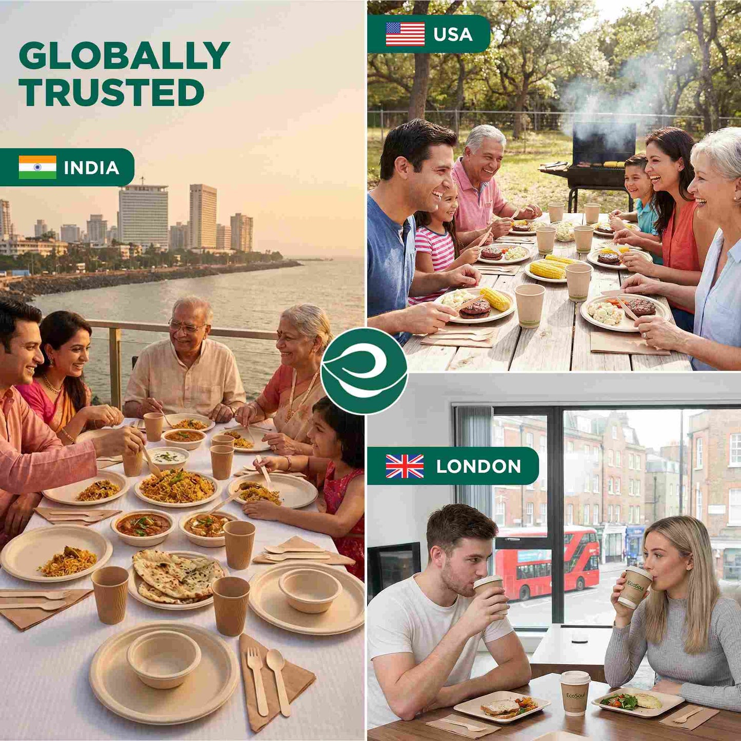 11 Inch Round 4 Compartment Disposable Bagasse Plates