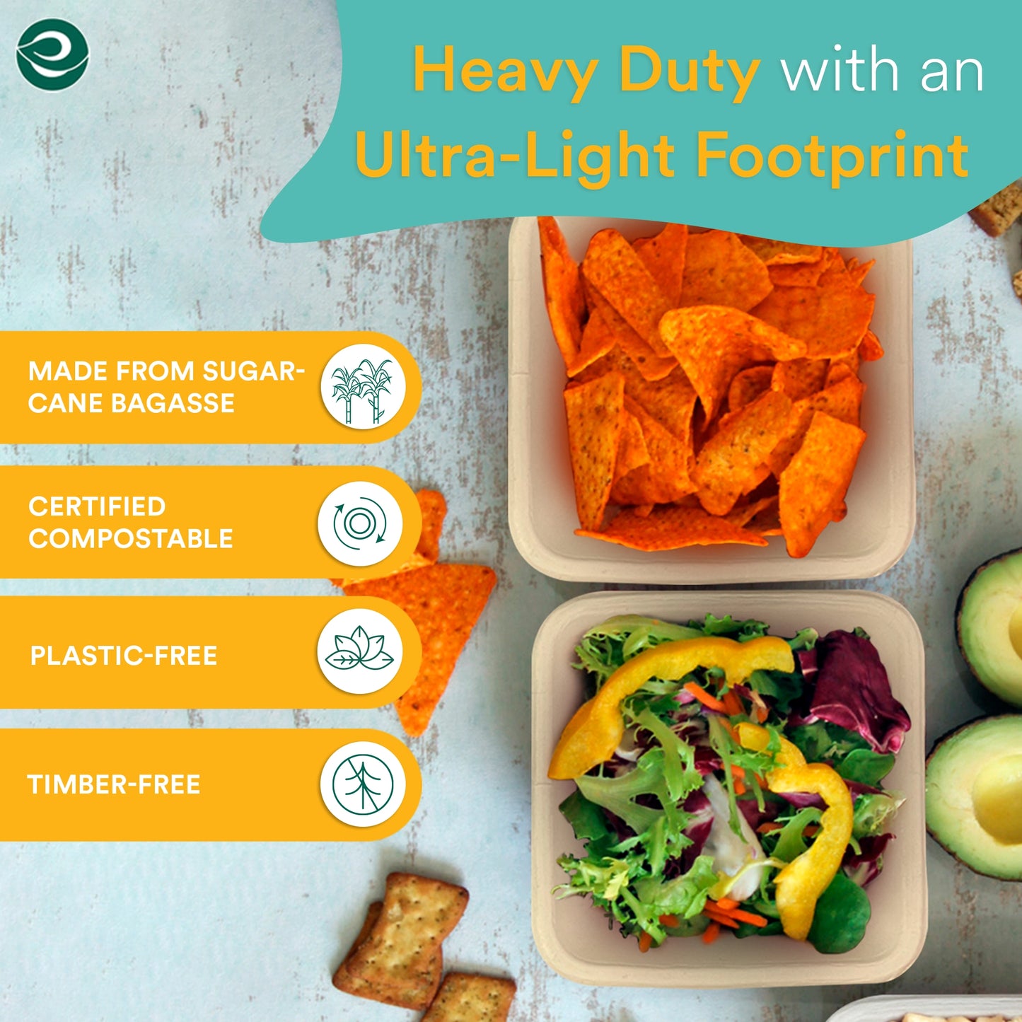 Certified compostable disposable square bowls