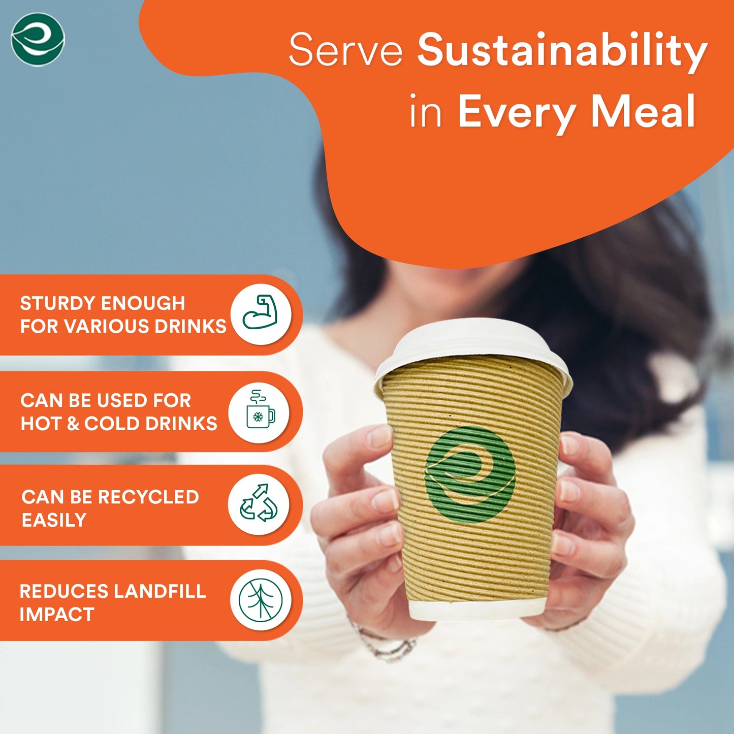 Eco-friendly compostable ripple glass for hot and cold beverages.