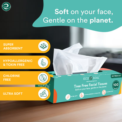 Tree-Free Facial Tissue Paper, 100 Count | 2 Ply