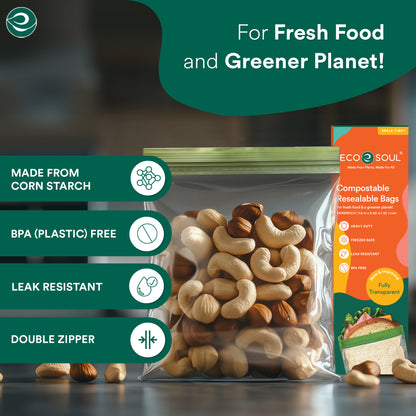Compostable & Eco Friendly Ziplock Bags (19 x 15 cm, Small, 25 Count)