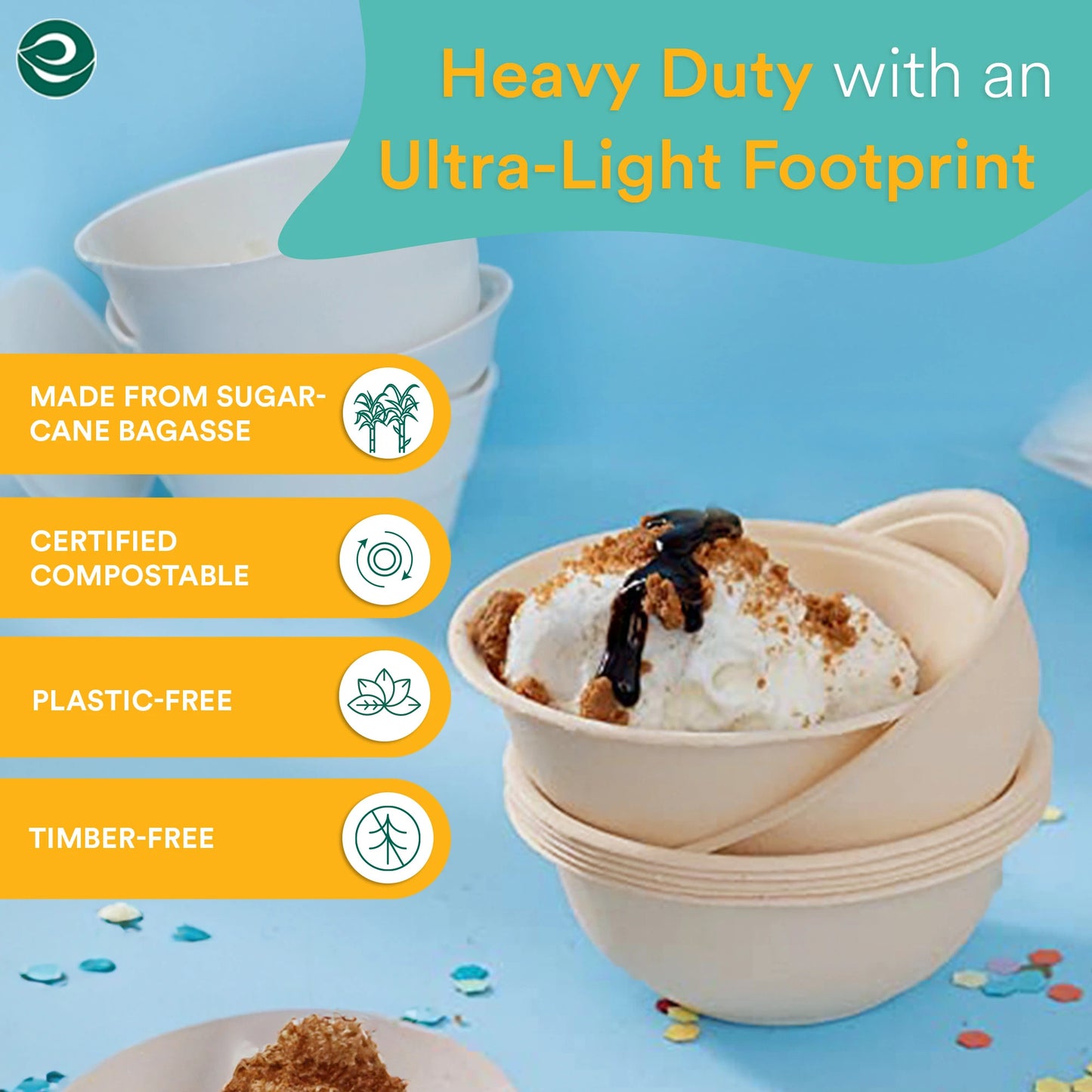 Certified compostable bowls made from sugarcane bagasse. 