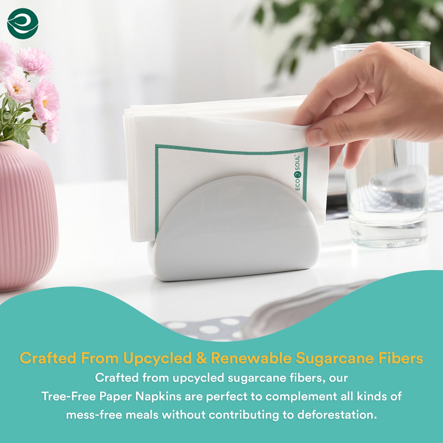 Sustainable, tree-free paper napkins, perfect for any tableware setup