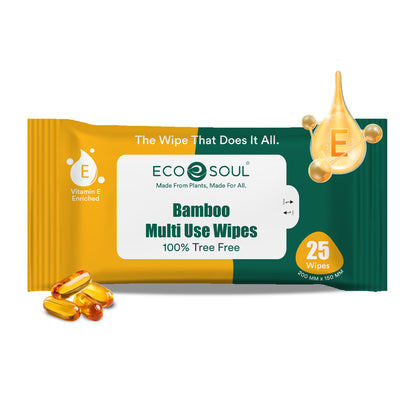 ECO SOUL Bamboo Multi Use Wipes, 25 Pulls Each, Pack of 1, 100% Natural & Eco-Friendly