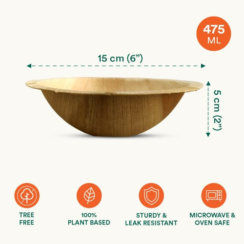 475ml Round Palm Leaf Biodegradable Bowls