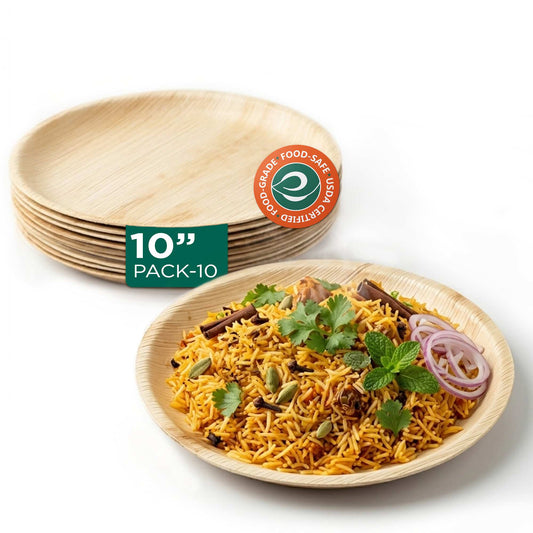 10 Inch Round Disposable Areca Palm Leaf Plates