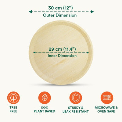 12 Inch Round Areca Palm Leaf Plates