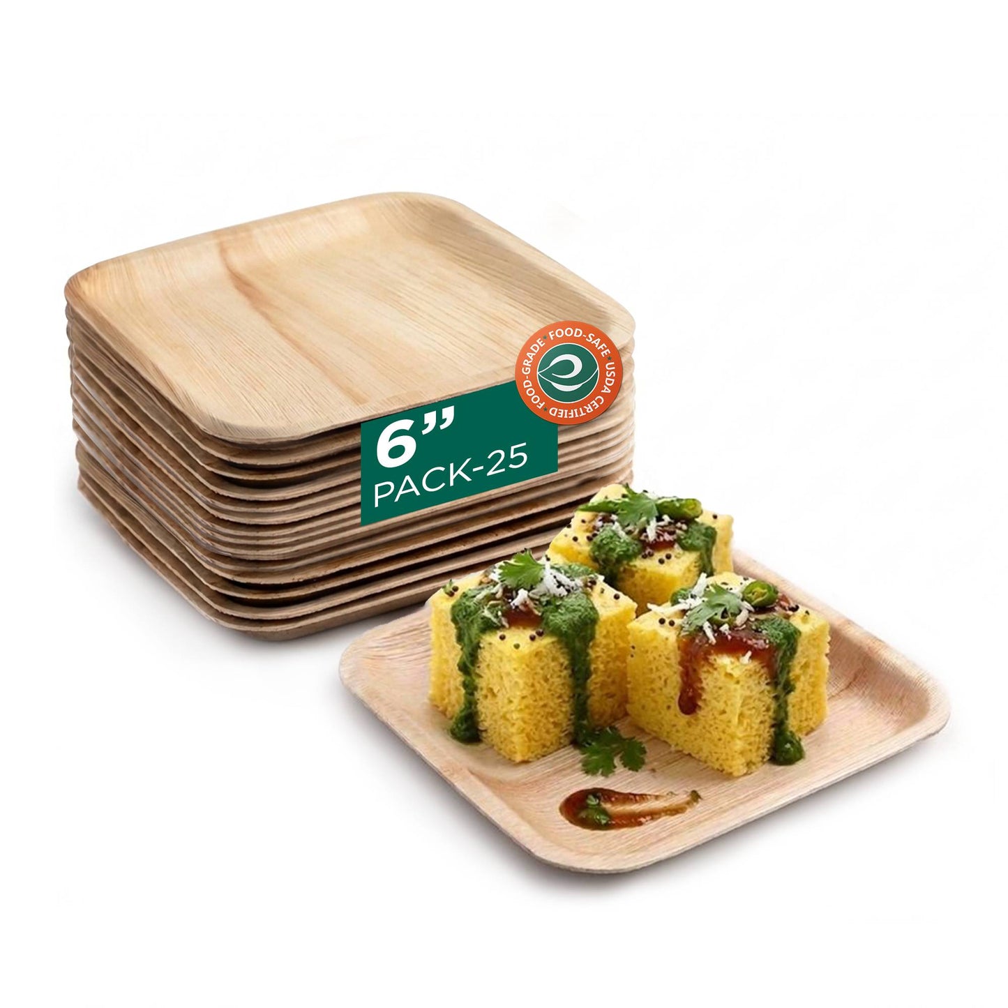 6 Inch Square Disposable Areca Palm Leaf Plates