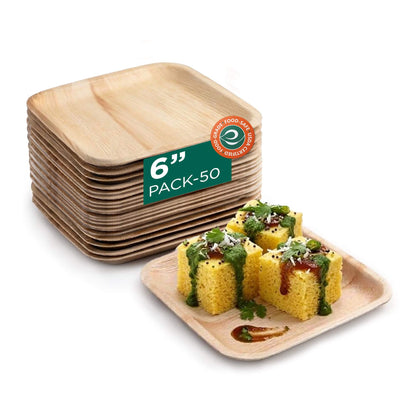 6 Inch Square Disposable Areca Palm Leaf Plates