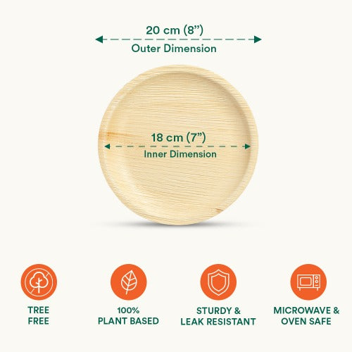 8 Inch Round Palm Leaf Disposable Dishes