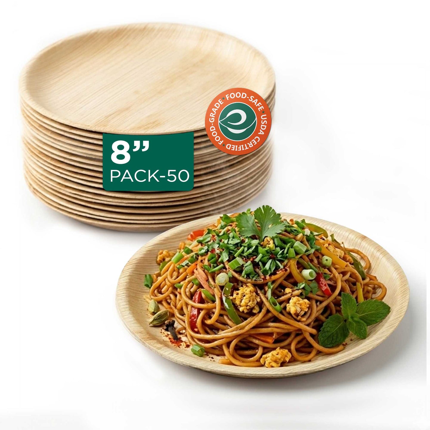 8 Inch Round Disposable Areca Palm Leaf Plates